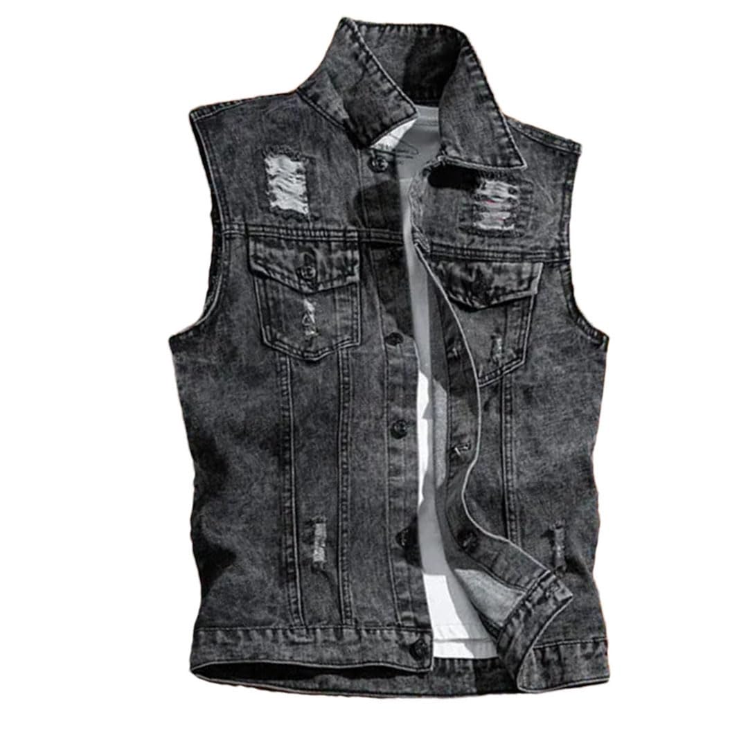 Uomo Strappato Senza Maniche Jeans Giacche Uomo Tasche Gilet Denim Gilet Cowboy Maschio Canotta