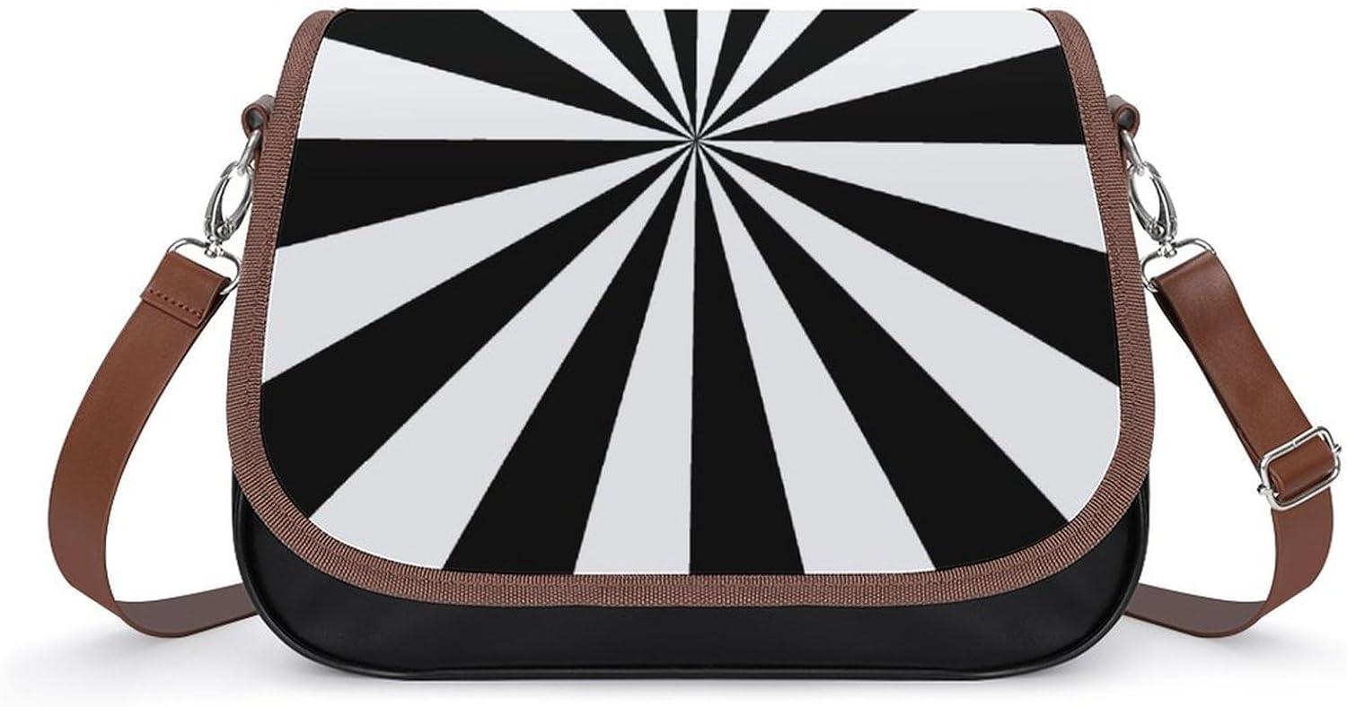 Check And Stripes - Black And WhiteWomen's Faux Leather Crossbody Bag, Waterproof Wrinkle-Resistant Shoulder Bag with Detachable Strap, Large Capacity Casual Handbag, Fashion Daily Purse for Shopping