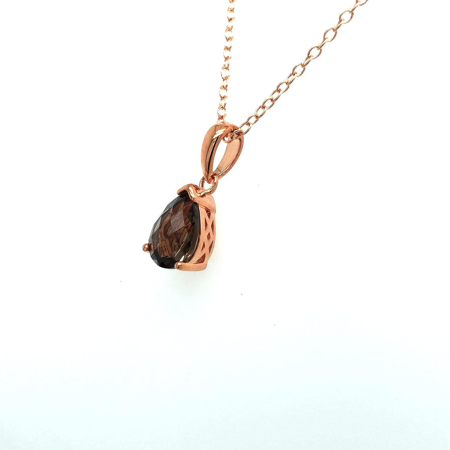 LE VIAN 3/4 Carat Pear Shape Brown Smoky Quartz Teardrop Pendant Necklace for Women I 14k Rose Gold Plated 925 Sterling Silver Pendant for Her I 18 Inch Chain Necklace with Spring Ring Clasp
