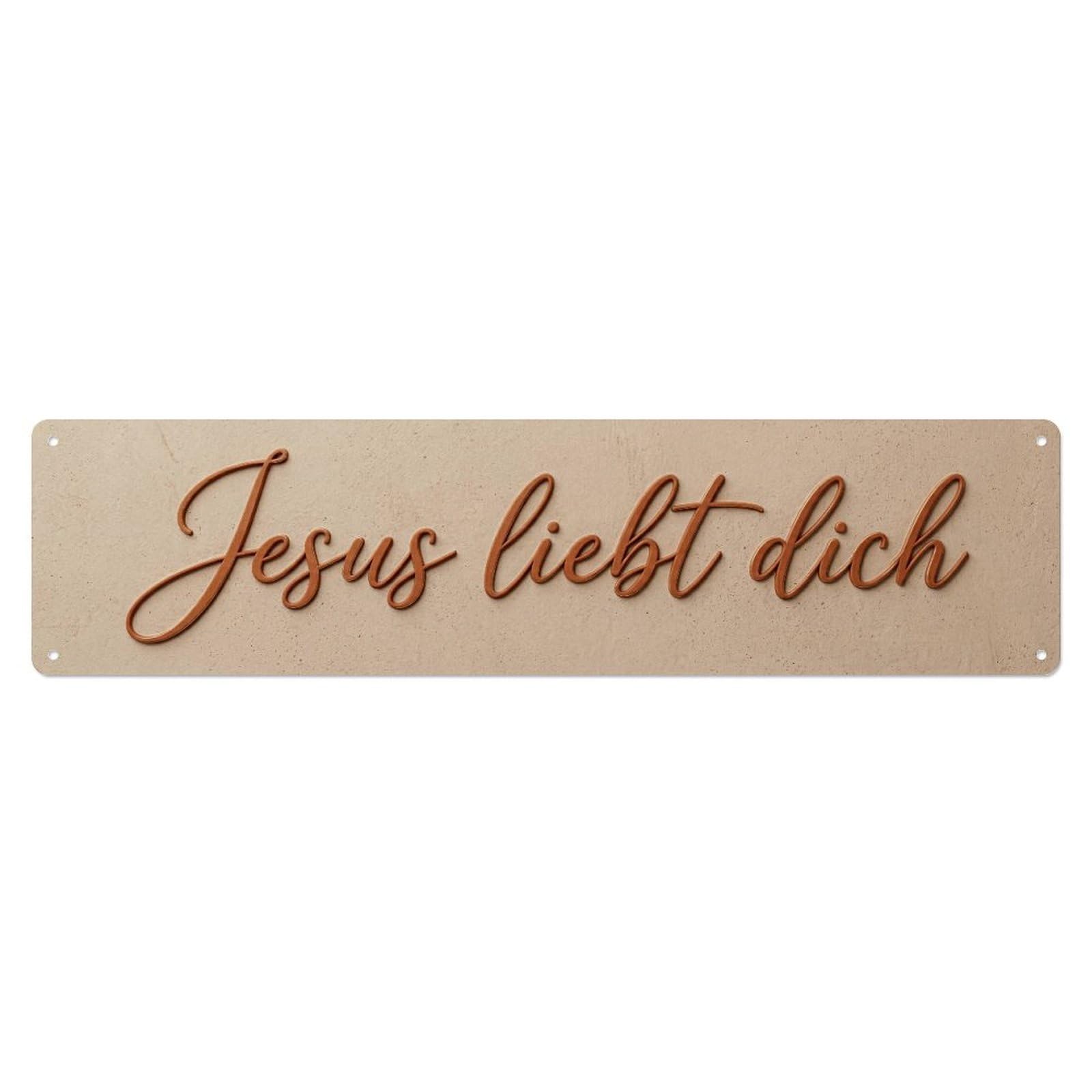 Jesus Liebt Dich Christian Blessed 1 Metal Tin Skinny Sign Plaque Wall Decor for Cafe, Club Bar, Office, Home Garden Metal Poster 4x16Inch