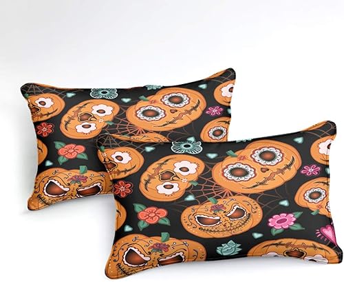 Miniatura 26 de Pumpkin Bedding Halloween Duvet Cover Set Funny Evil Pumpkin Pattern Design Black Halloween Bedding Set Queen 1 Duvet Cover 2 Pillowcases