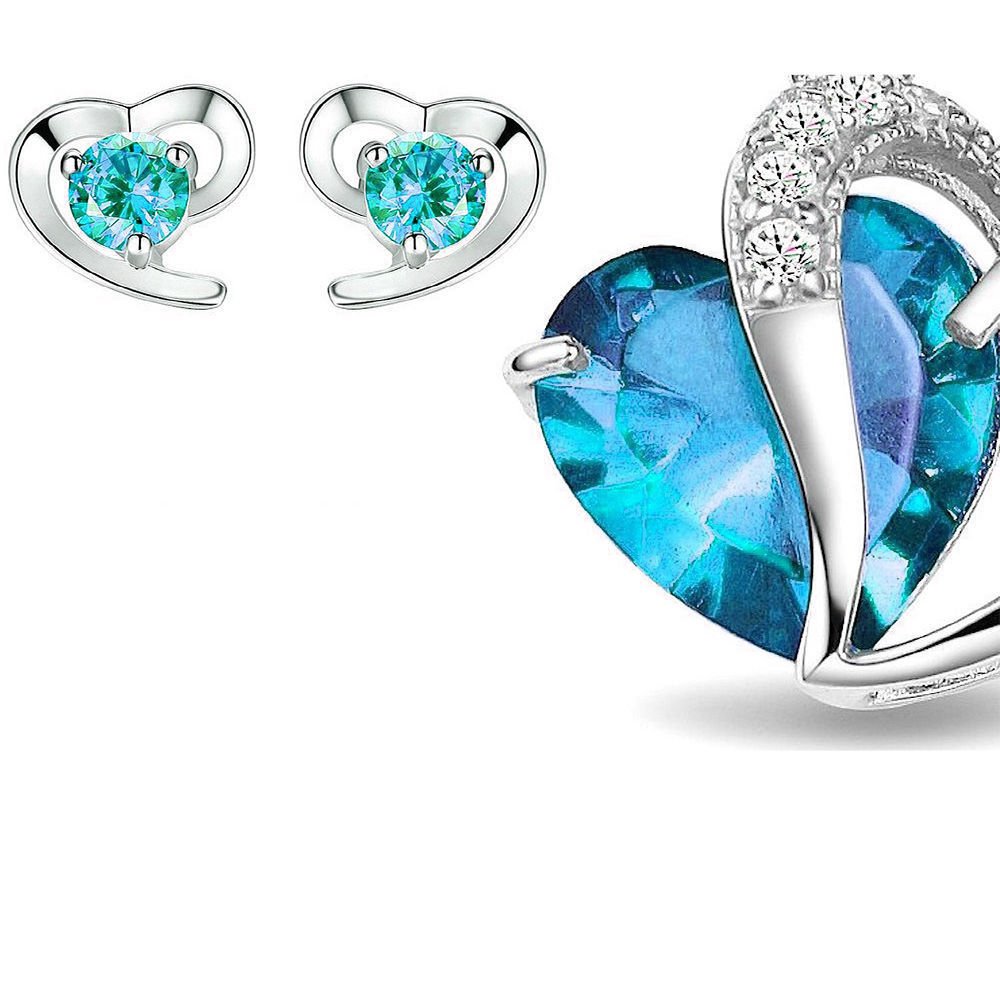 Kim Johanson Damen Schmuckset *Elegant Blue* in Silber I Halskette mit Anhänger & Ohrringen Edelstahl I Armband rhodiniert I Mit Kristallen besetzt inkl. Schmuckbeutel