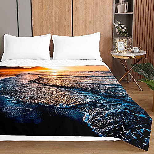 Couvre-lit matelassé océan 180x220cm en microfibre douce réversible