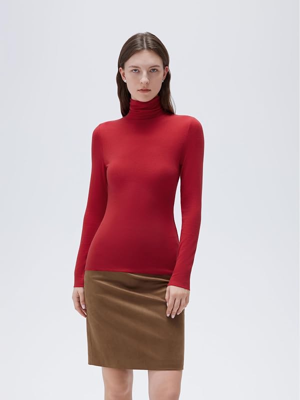 SUUKSESS Women Cashmere Turtleneck Long Sleeve Shirt Fitted Fall Basic Thermal Tops(Red, M) by SUUKSESS - Image 5