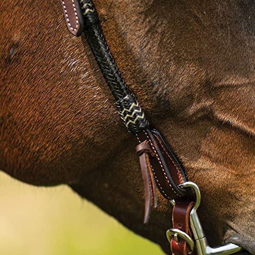 Schneiders Double S Harness Leather One Ear Headstall with Black Rawhide | Enhanced Horse Control | Stylish Rawhide Accents | Color Light Oil | Size Full Horse