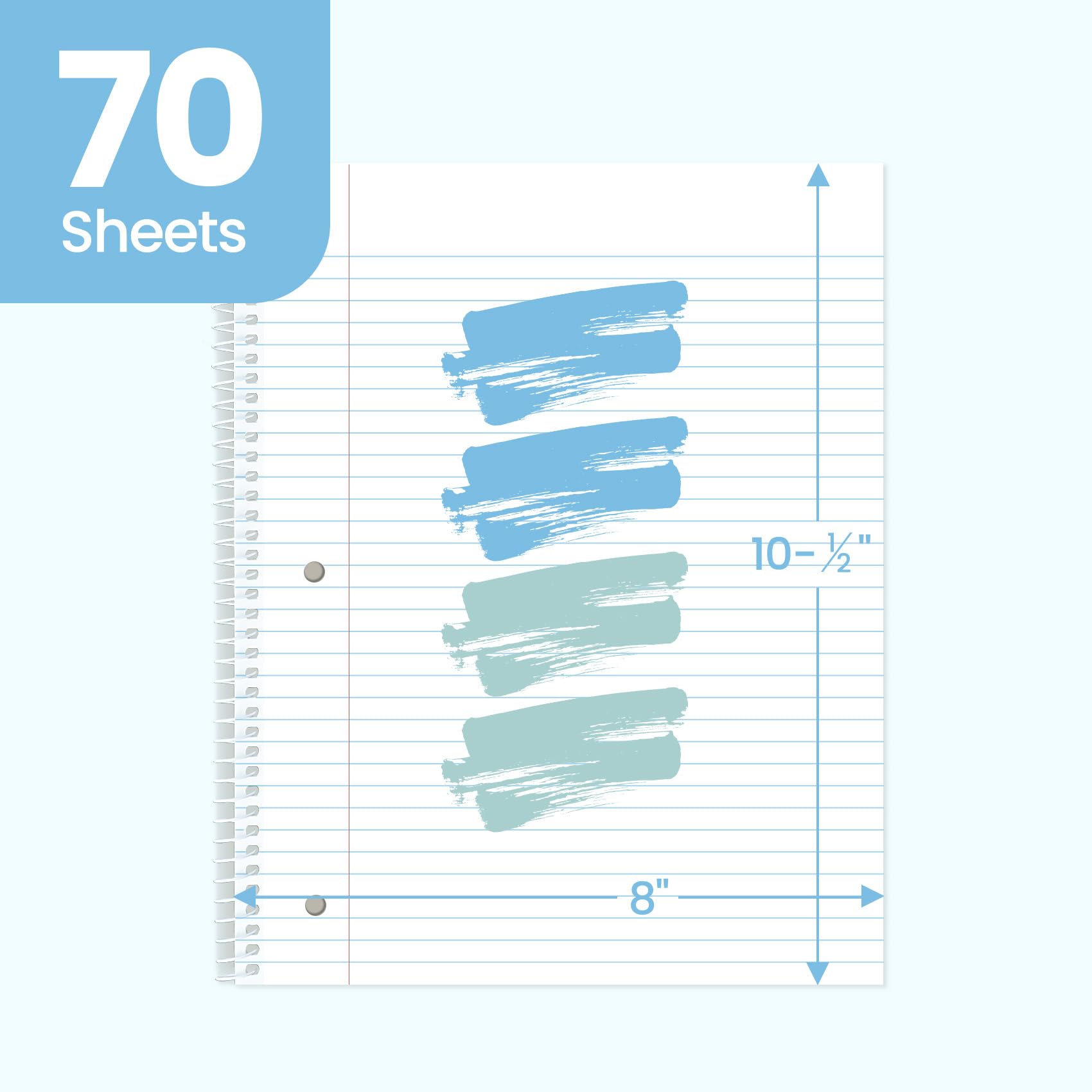 Taja Spiral Notebooks College Ruled, 4 Pack, 8" x 10-1/2", 140 Pages (70 Sheets), 3-Hole Punched Paper, Assorted Pastel Colors, 1-Subject Notebooks for School, Office, and Home Writing, Blue & Green - Image 3