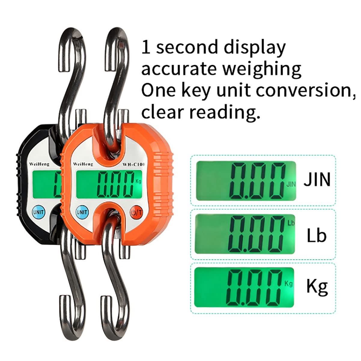 150kg/50g Digital Hanging Scale Portable Handheld Mini Crane Scale with Hooks LED Display Electronic Scale for Farm Livestock Fruit and Vegetable (Orange)
