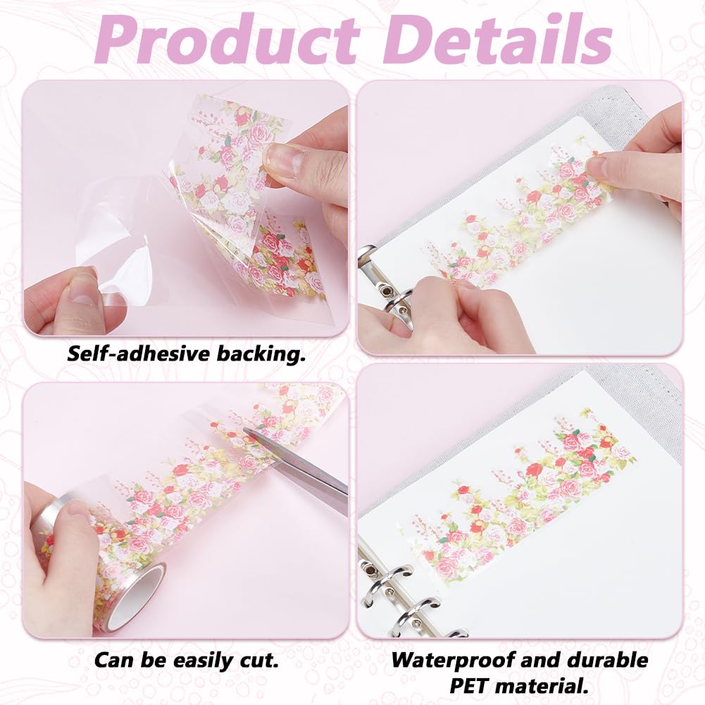 FREEBLOSS 8 Rolls Flowerbed-Themed PET Tape Set Self-Adhesive PET Tape Stickers Flower Pattern Transparent Decorative Tapes Bulk for Scrapbook Crafts Notebook Album Gift Wrap 2" Wide 6.5FT per Roll