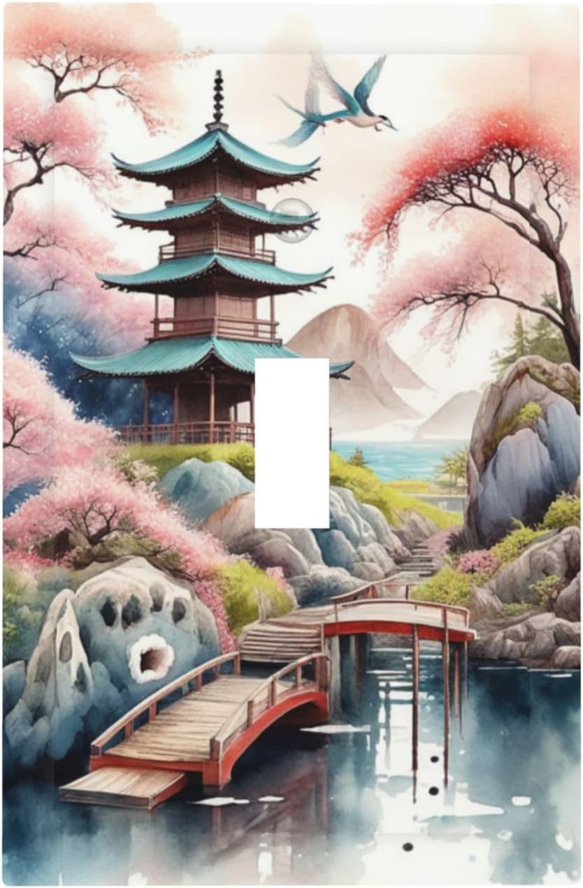 Decorative Art Light Switch Covers Oriental Tower Single Toggle Wall Plate Decorative Switchcover Electrical Switchplate for Home Decor