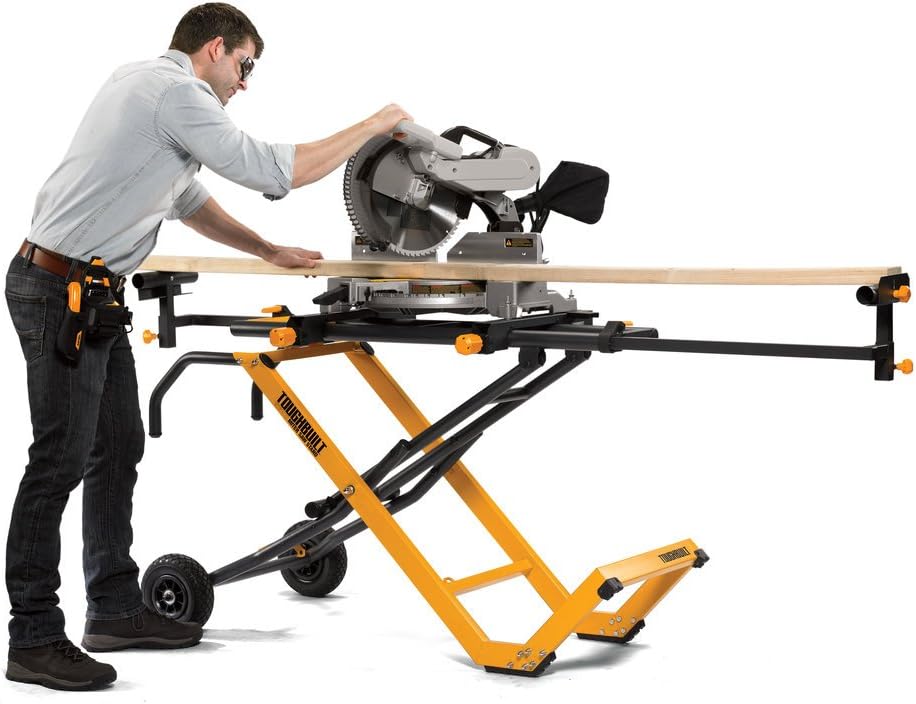 ToughBuilt - 10' Gravity Miter Saw Stand with Universal Tool Mounts - Easy Storage Folding Saw Stand with Rubber Tires - (TB-S600)
