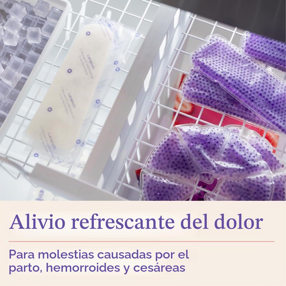 Lansinoh Almohadillas para calor y frío para artículos esenciales posparto, color morado, 2 unidades