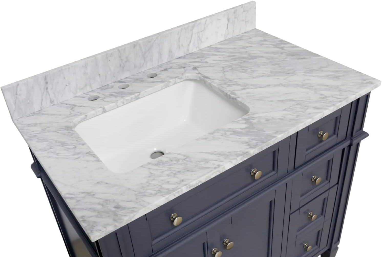 Hailey 36-inch Bathroom Vanity (Carrara/Marine Gray): Includes Marine Gray Cabinet with Authentic Italian Carrara Marble Countertop and White Ceramic Sink
