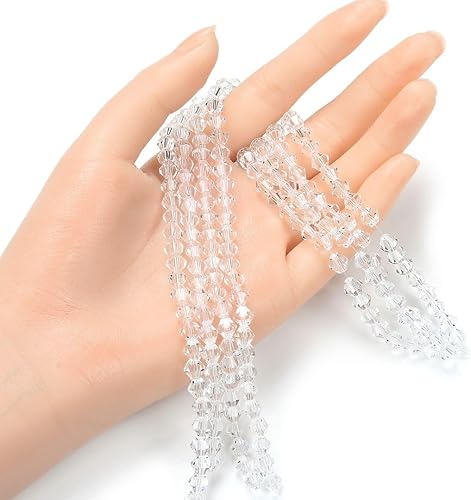 Miniatura 2 de 5 hebras checas de 0.236 in (0.24 pulgadas) facetadas de cristal bicono cuentas sueltas espaciador a granel cristal transparente (215-230 piezas)