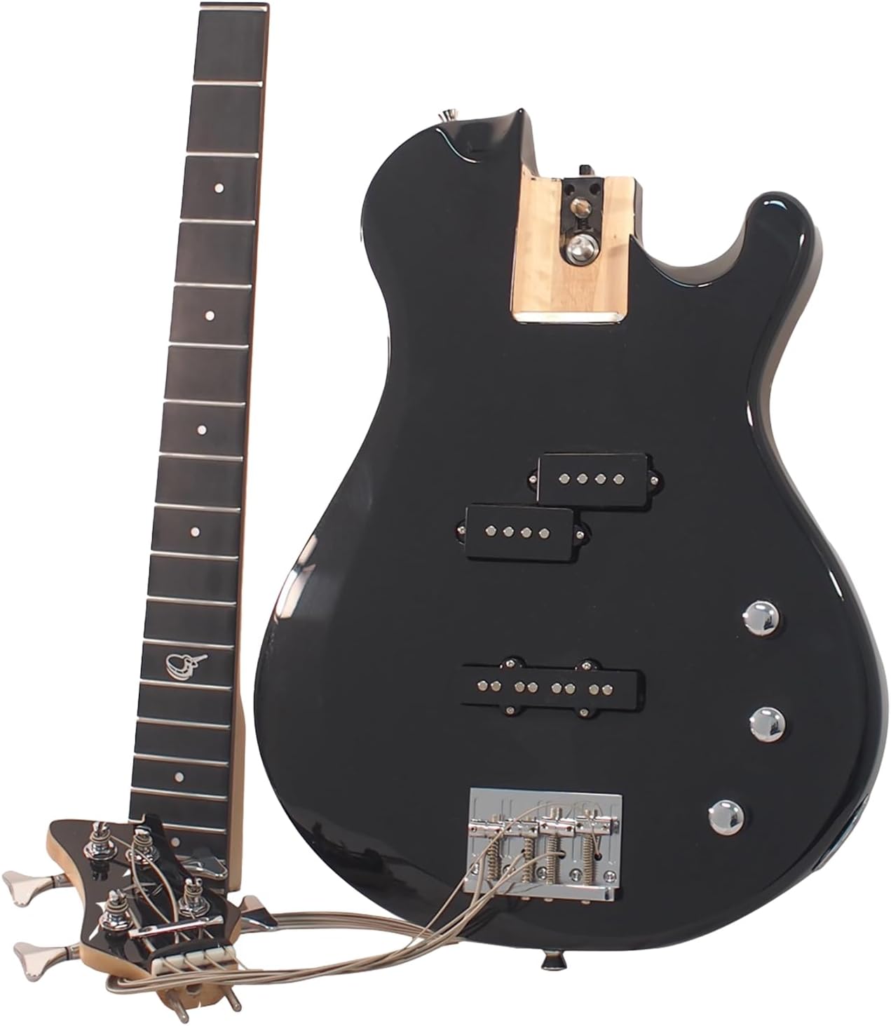 Journey Instruments OEB990BK Collapsible Electric Travel Bass Guitar – Folding 30" Scale Full-Size Short-Scale Bass with Patented Detachable Neck System and Carry-On Backpack Case (Gloss Black)