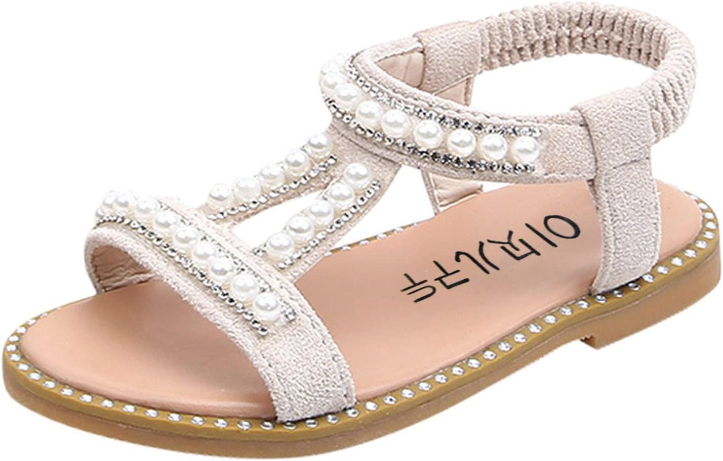 Little Girl Sandals Infant Single Girls Pearl Roman Baby Crystal Princess Kids Sandals Shoes Toddler Baby Shoes (Beige, 8.5 Toddler)