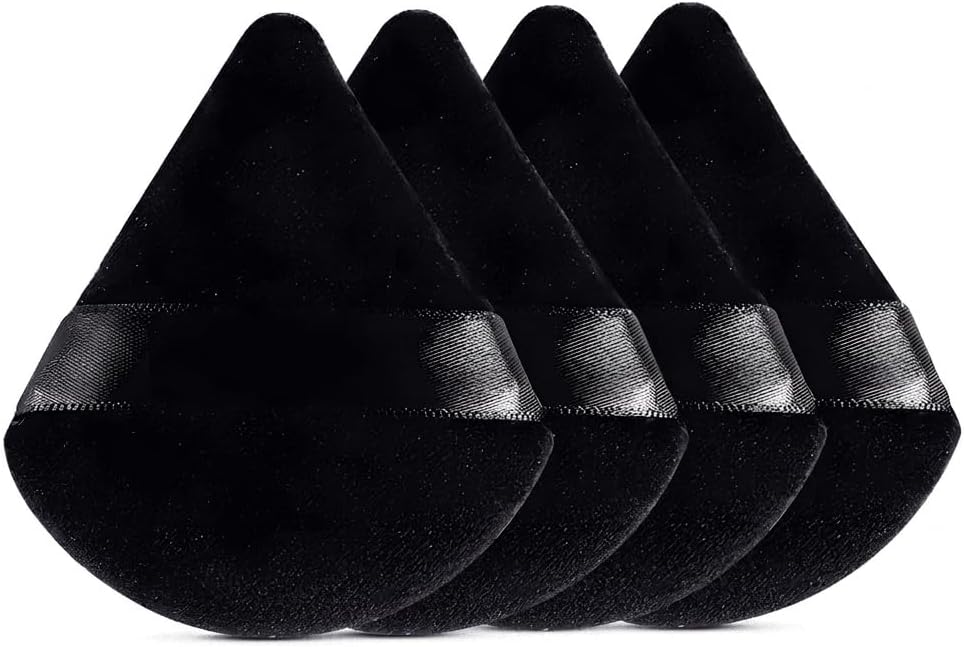 4 Pcs Powder Puff Soft Face Makeup Sponge, Loose powder Foundation Blending Sponges Set, Makeup Blender, Contouring, Wedge Triangle Shape Wet & Dry Tool Washable Reusable (Black)
