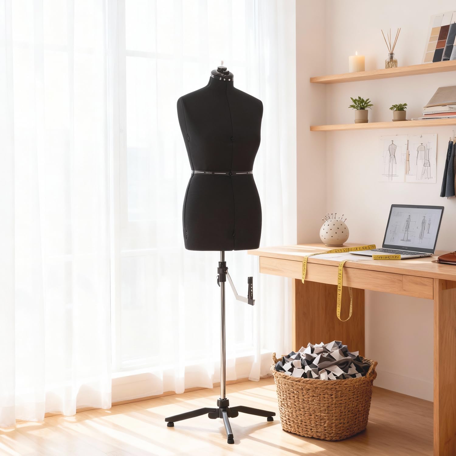 Female Manikin Adjustable Dress Form - Small/Medium Sizes US 4-12 Dress Model Display Torso Body Clothing Forms Adjustment to Waist & Hips & Neck & Back Length & Height to Your Measurements