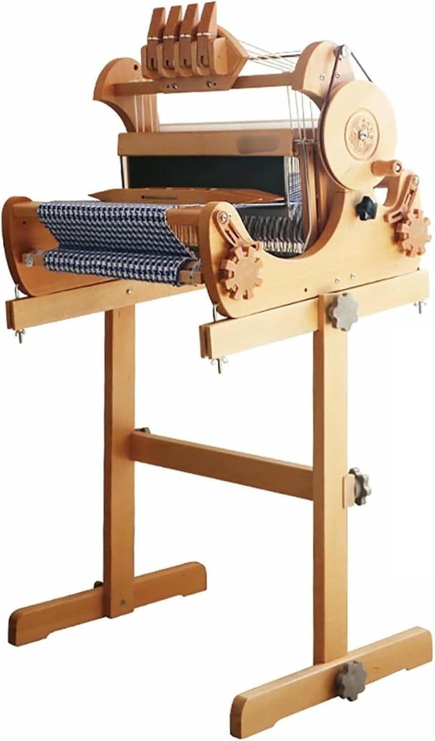 LGEOELIAS Wooden Weaving Loom Kit, with Floor Stand, Supports Plain Weave, Twill, Jacquard, Foldable Wooden Tabletop Hand Loom