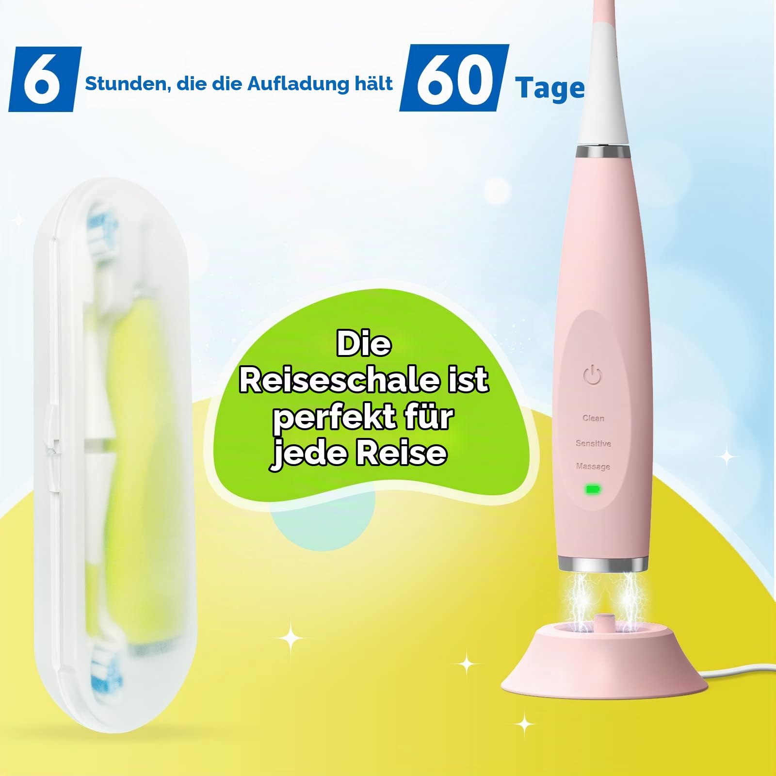 Elektrische Zahnbürste Kinder ab 3-12 jahre Kinderzahnbürsten Elektrisch Smart Timer 6 Weich Bürstenköpfes Wasserdicht Schallzahnbürste für Mädchen Jungen (rosa)