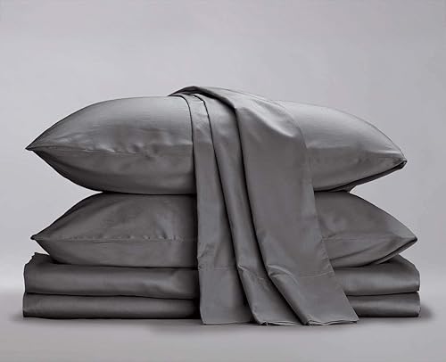 Miniatura 1 de Bolsillo extra profundo, 100% algodón orgánico, certificado GOTS, algodón de 800 hilos, 4 piezas, tamaño Queen, gris oscuro, se adapta a bolsillos