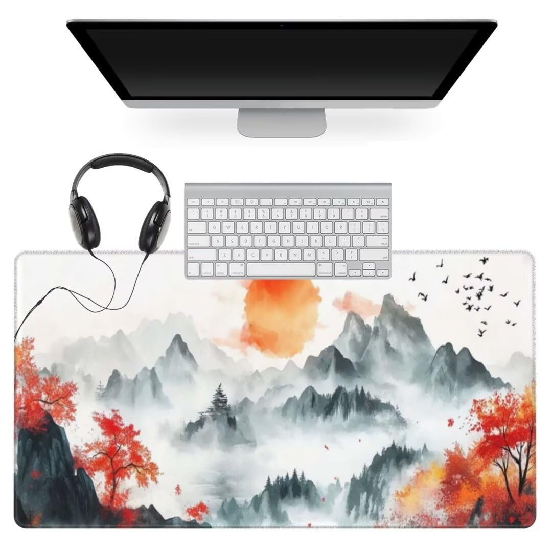 Japanisch Wind Mauspad 1600 x 800mm, Mousepad XXL Schreibtischunterlage Landschaft Mouse Pad, Gaming Mauspad Verbessert Präzision und Geschwindigkeit, Gaming-Mauspads für Pc und Gaming Zubehör qw105