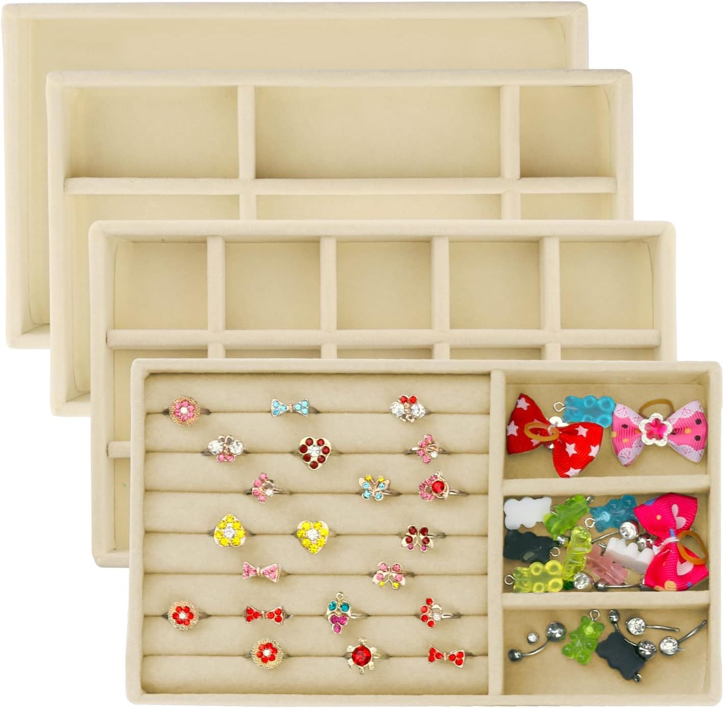 Lainrrew 4 Packs Velvet Jewelry Trays Organizer, Stackable