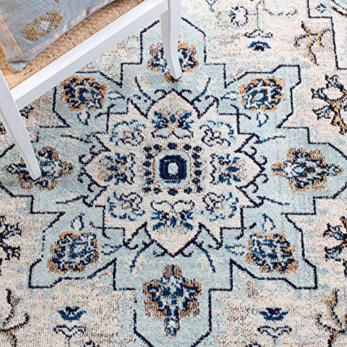 SAFAVIEH Area Rug 10x14 - Madison Collection - Large - Ivory & Light Blue, Boho Chic Distressed Medallion Design, Non-Shedding & Easy to Clean, Ideal for Living Room, Bedroom, Dining Space (MAD473D)