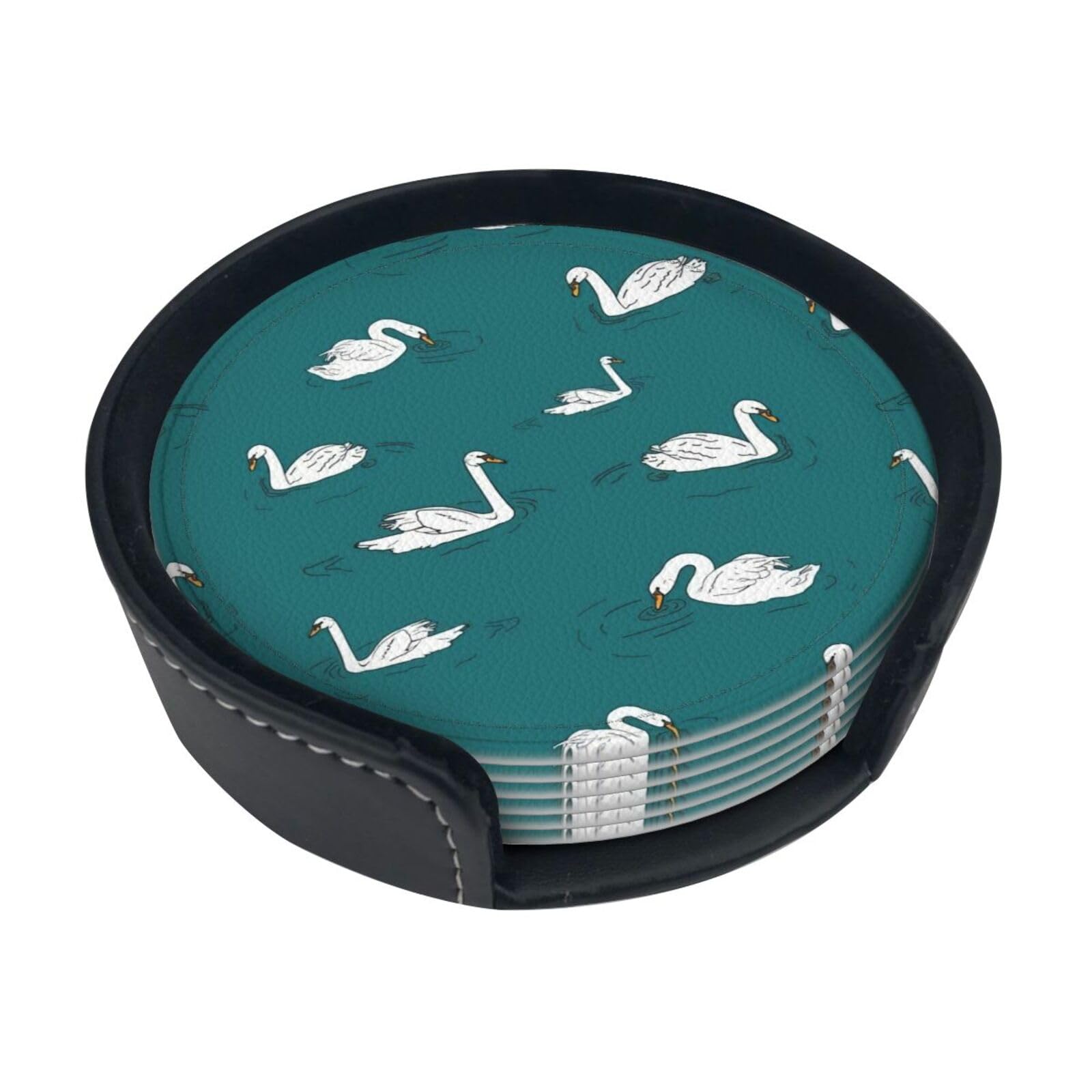Cute Swans Print Round Coasters Set Of 6,Coaster For Tabletop Protection Home Bar Decor