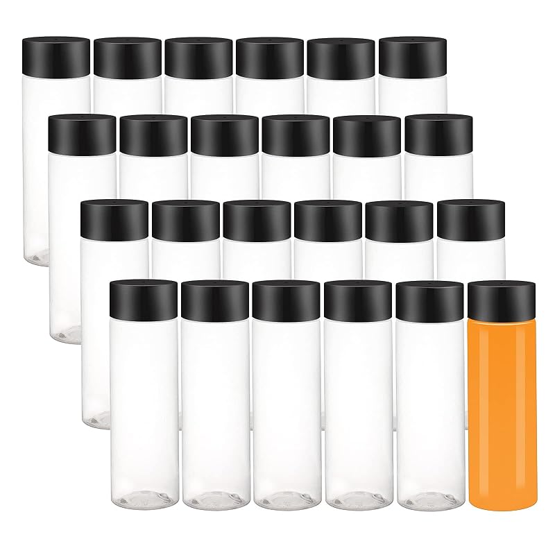 zmybcpack Garrafas para Bebidas em Plástico PET Transparente com Tampas Pretas, 350 mL, Pacote com 24