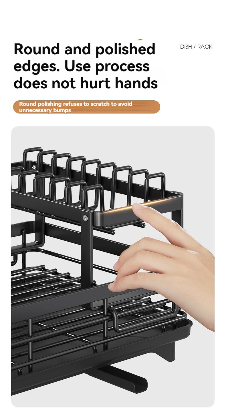 2-stufiger Geschirrtrockner mit Abtropfschale. Rostfreier Organizer für Arbeitsplatte. Abnehmbarer Stauraum mit großer Kapazität für Teller, Schüsseln, Besteck.(Black Single Trumpet)