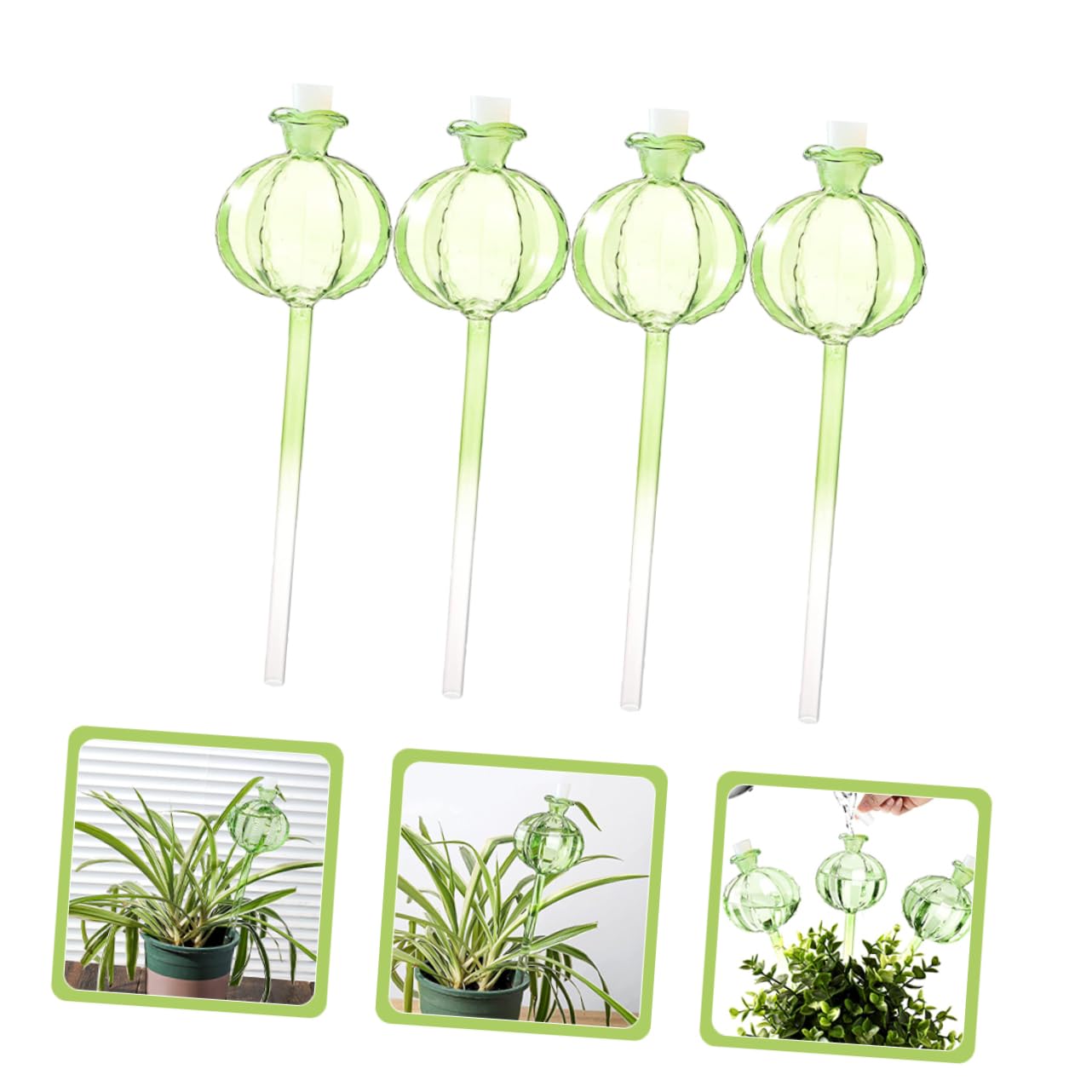 Mikikit Globes D’arrosage Automatique Cactus en Verre 4 Pièces Vert