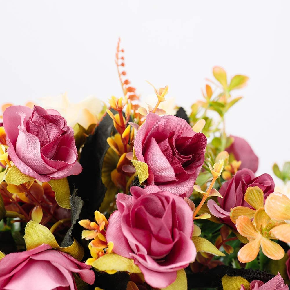 LESING Kunstmatige zijden roos met vaas nepbloemen bruiloft bloemen boeketten arrangement thuiskantoor feest middelpunt tafeldecoratie (roze