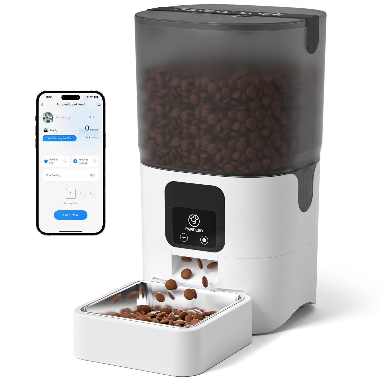 PAPIFEED Comedero automático para gatos con aplicación, dispensador de alimentos para gatos WiFi de 2.4 G, comedero para gatos con temporizador de 6 L para alimentos secos, 10 comidas/día, 12