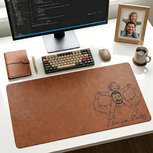 Personalized Dad Photo Sketch Line Art Desk Mat, Custom Mouse Pad with Family Picture Name, We Love You Desk Pad, Gift for Dad, Husband, Papa, Father’s Day, Office Decor Style 1
