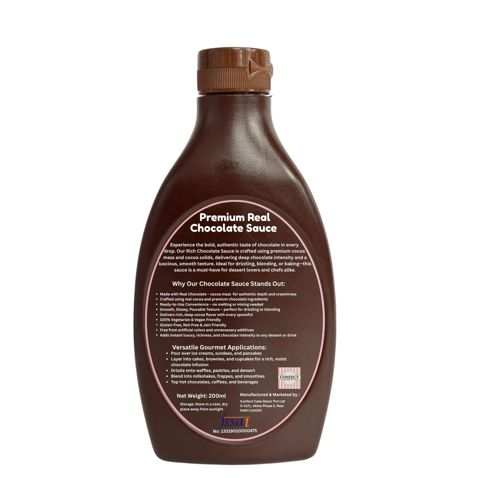 Confect Chocolate Sauce – Rich & Smooth Cocoa Syrup | Perfect for Desserts, Ice Cream, Pancakes, Waffles, Cakes & Beverages | Vegan & Gluten Free- 200ml - Image 2 thumbnail