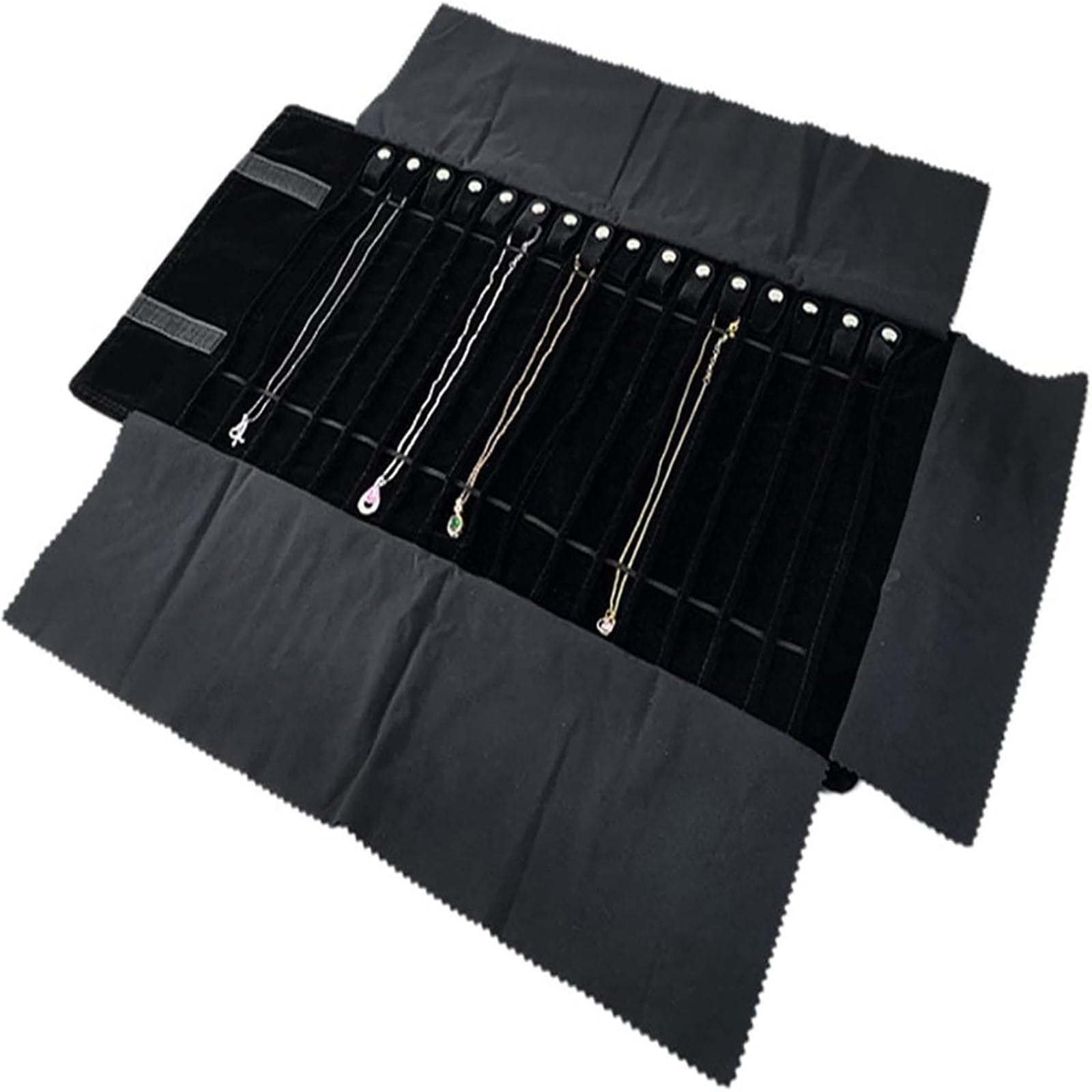 Generico Rolltasche für Schmuck Organizer, Faltrolle für Juweliere, große Kapazität und praktisch tragbar, für mehrere Halsketten, grau, Flannel