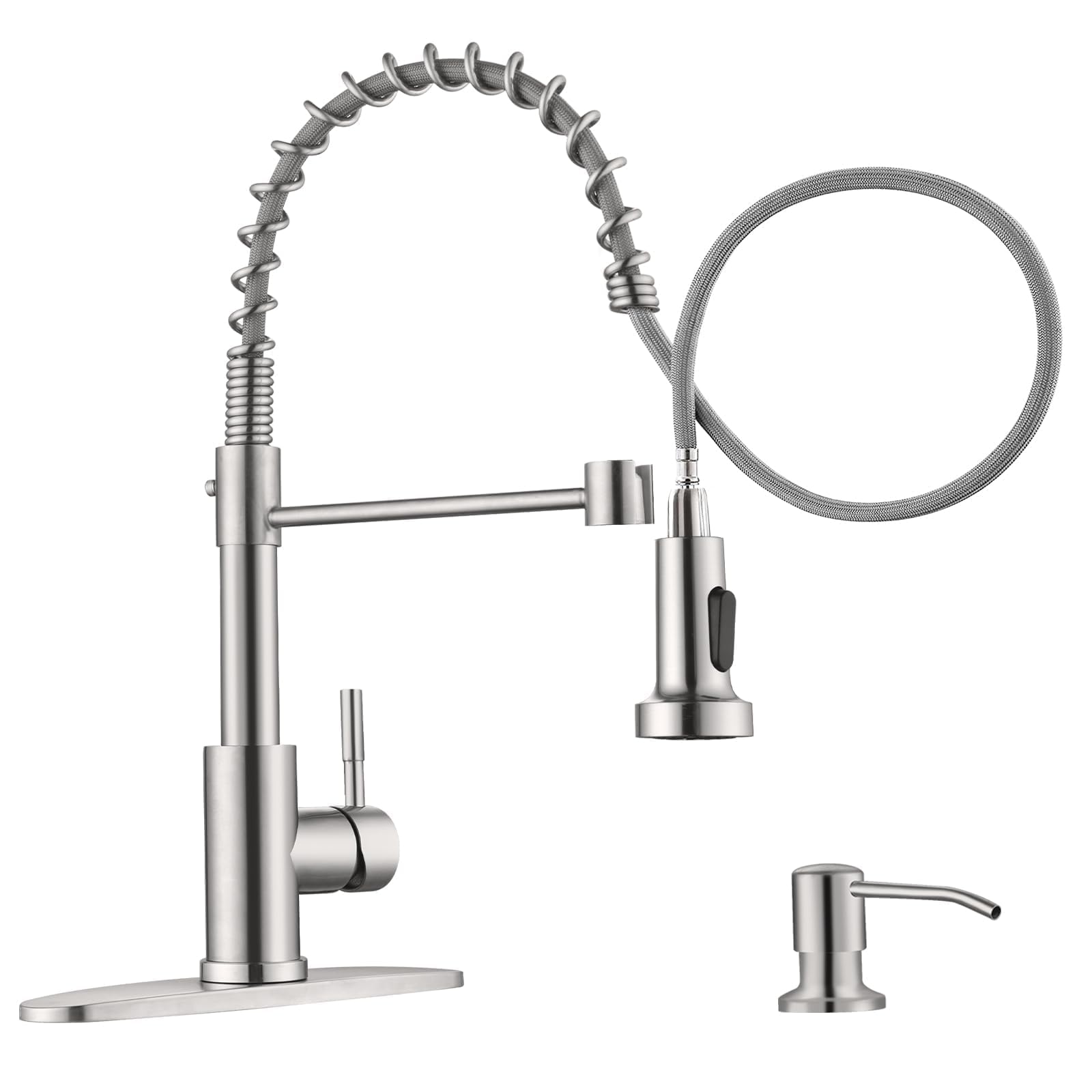APPASO Kitchen Faucet with Soap Dispenser, SUS304 Pull Down Kitchen Faucet Commercial Single Handle High Arc Faucet for Kitchen Sink, Brushed Nickel