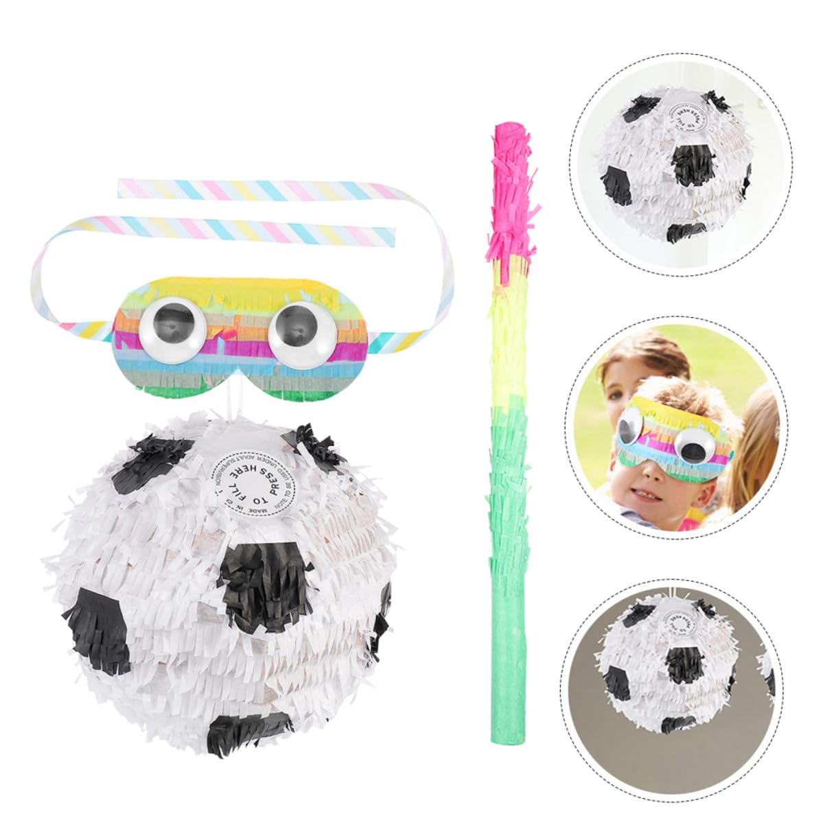 ifundom Piñata de Fútbol para Cumpleaños Infantiles 3 Piezas Iniciales Piñata de Balón de Fútbol Antifaz Material Ligero Resistente Decoración para Fiestas y Juegos Infantiles