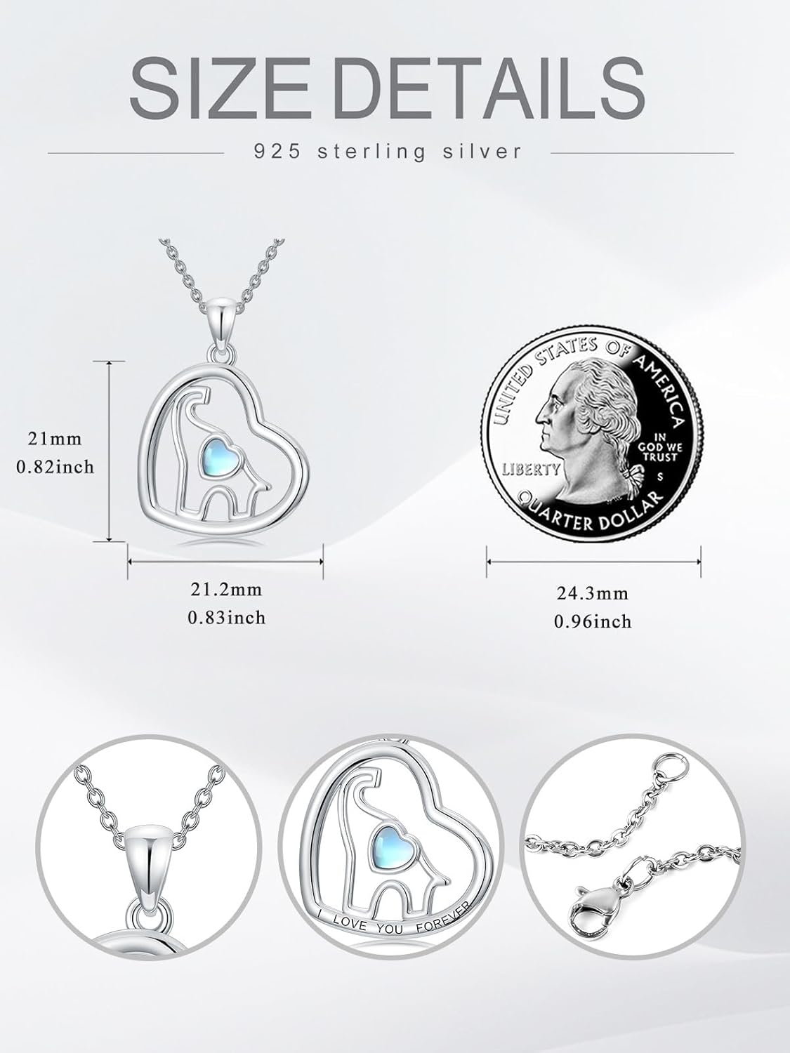 Elephant Necklace 925 Sterling Silver Heart Elephant Pendant Moonstone Necklace Animal Jewelry Gifts for Women - Image 5