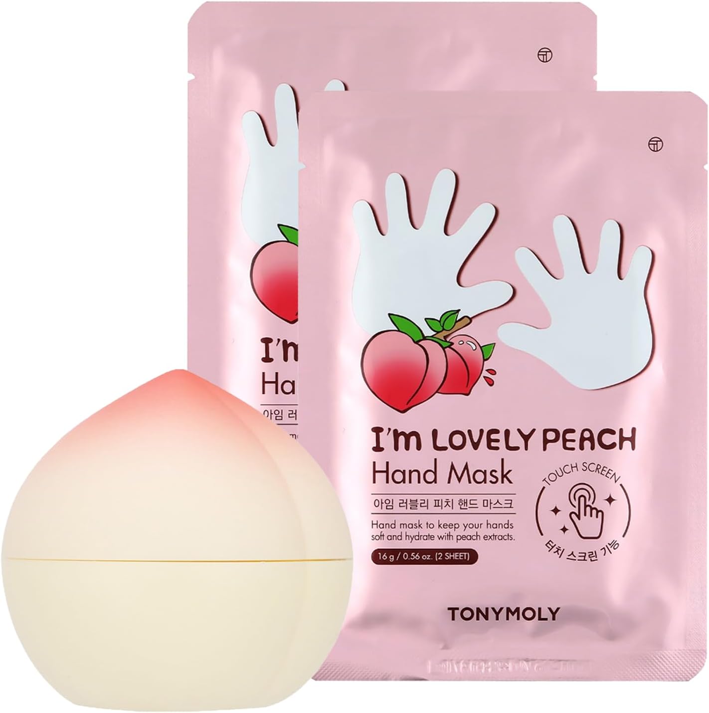TONYMOLY Peachy Keen Hand Care Set – Hydrating & Anti-Aging Hand Mask + Nourishing Peach Hand Cream for Soft, Smooth Hands – Touchscreen-Friendly Gloves
