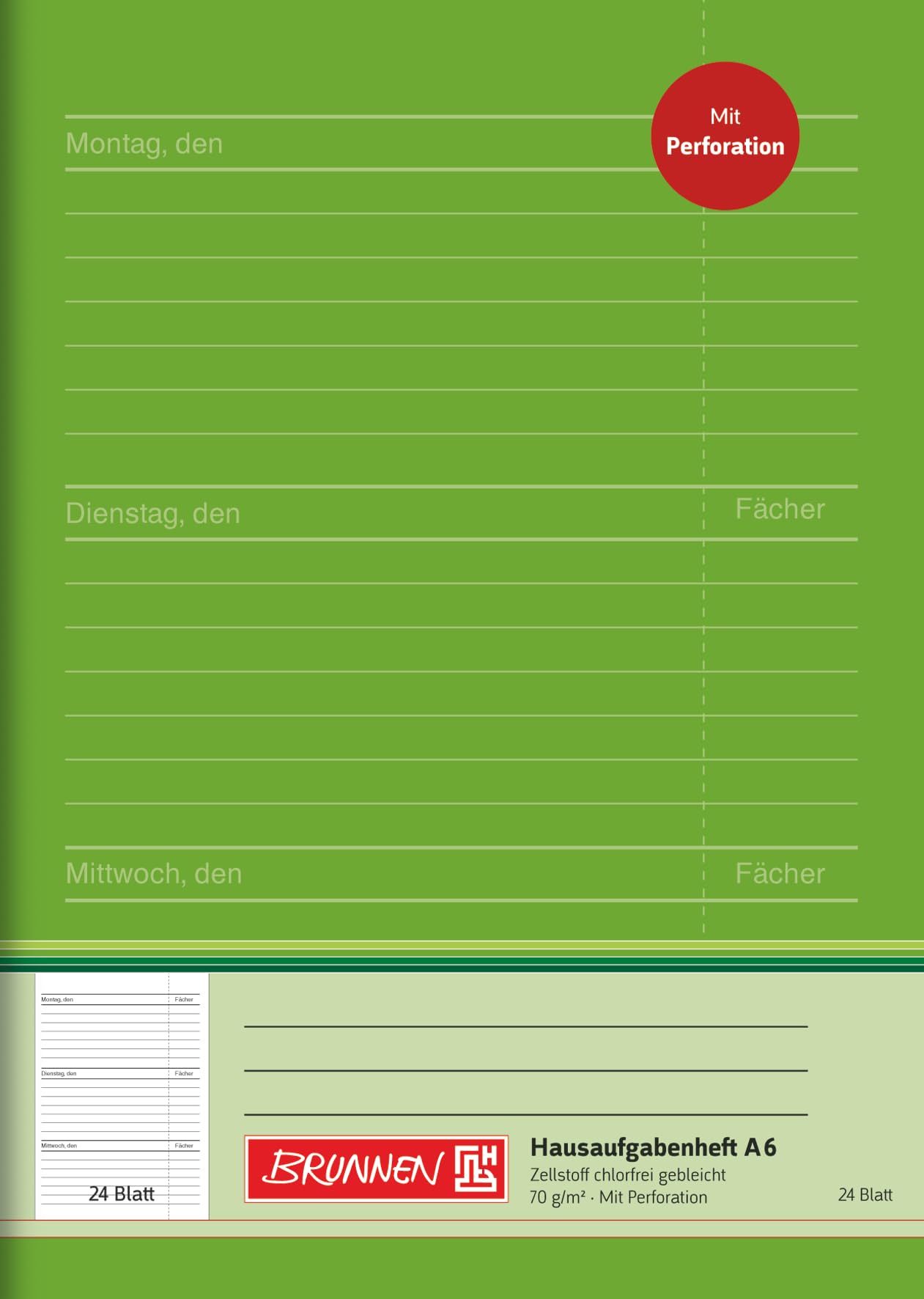 BRUNNEN Homework Book A6 24 Sheets Green
