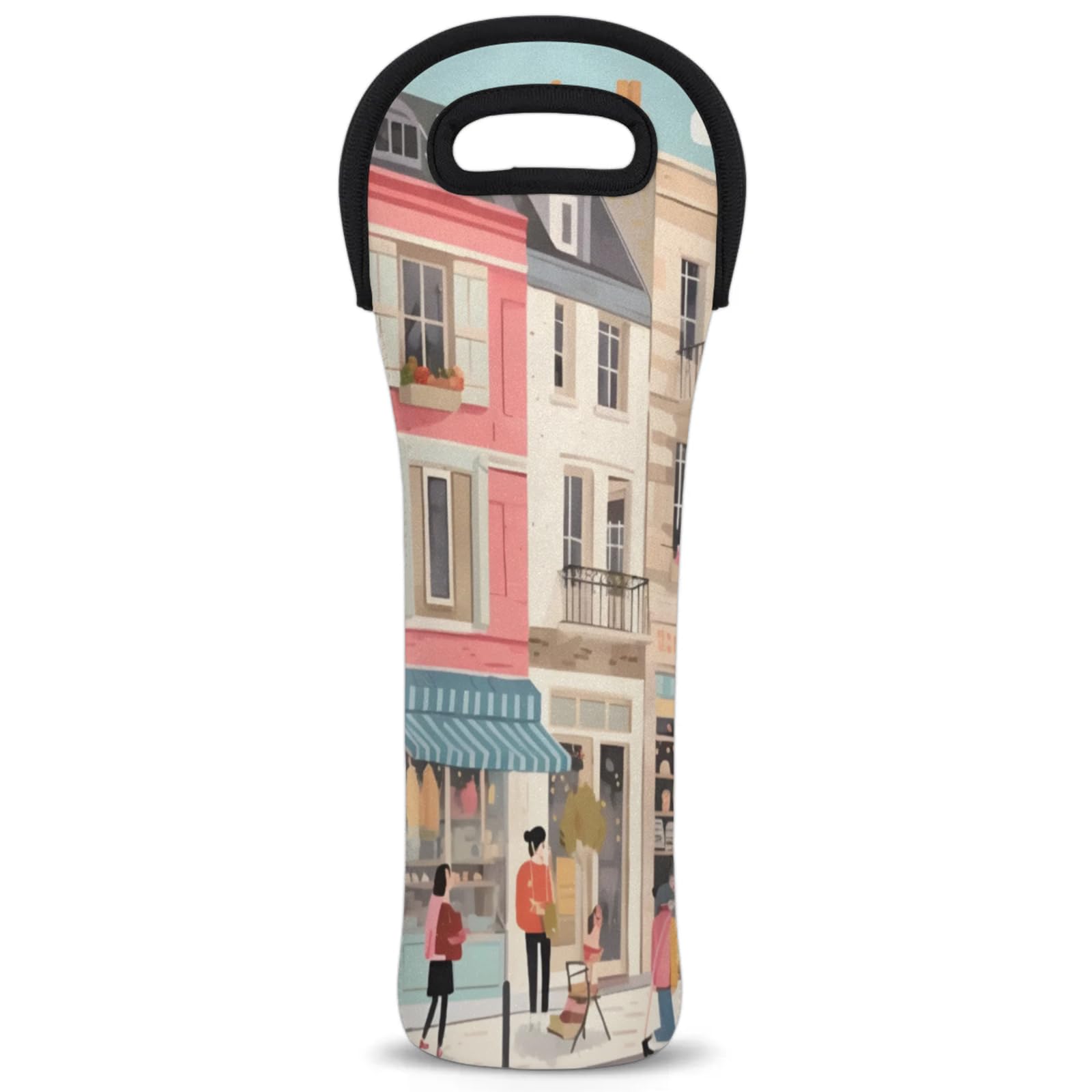 Neoprene Wine Tote Carrier Bag for Wine,Water, Champagne, Beer, Baby Bottles 15.6 x 5.1 Inches, Protective Wine Bag,Street View