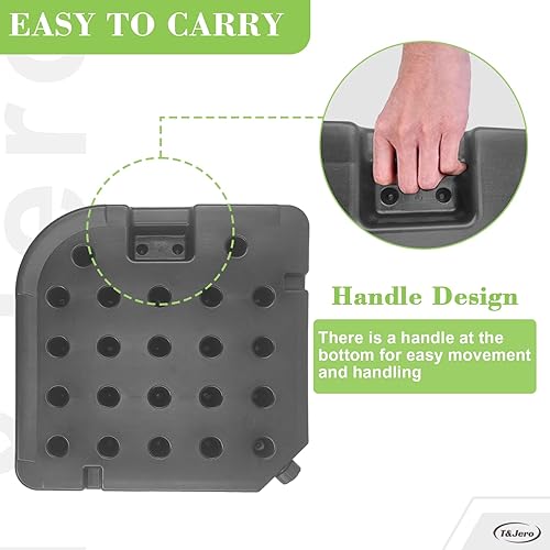 Miniatura 6 de T&Jero Base de plástico resistente de 4 piezas para patio al aire libre, sombrilla voladiza, 240 libras con relleno de agua y arena, color negro