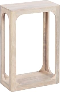 Kate and Laurel Dahl Modern Slatted Wooden Slim Side Table; 16 x 8 x 24; Whitewash; Transitional Wood Narrow End Table for Use as Living Room Plant Stand or Small Bedroom Nightstand