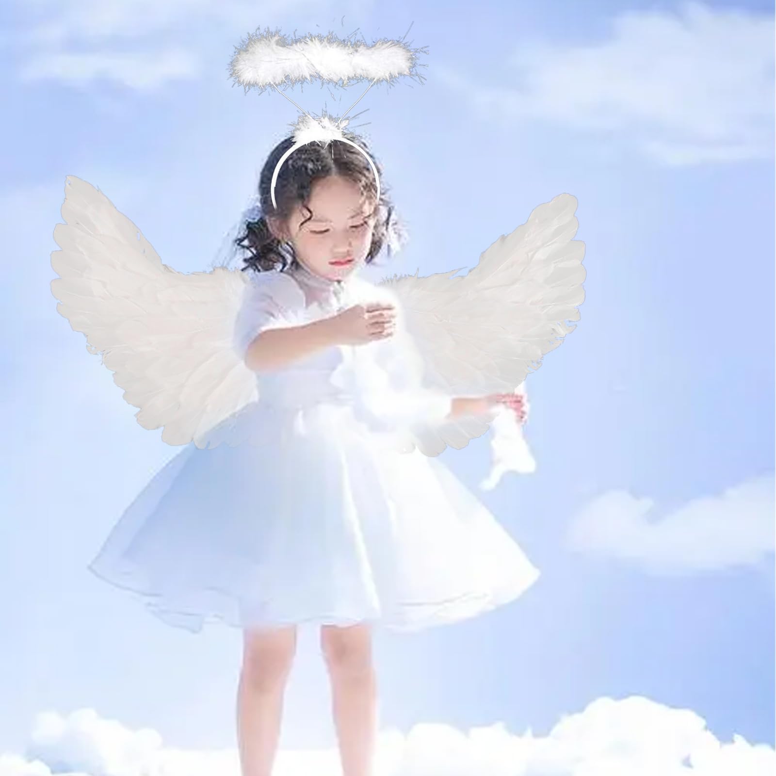 AWAVM Angel Wings and Halo,Angel Costume Fairy Wings,2PCS White Angel Wings Fallen Angel Wings Costume,White Fairy Angel Wings Fallen Angel Wings for Adult Halloween Christmas Party - Image 4