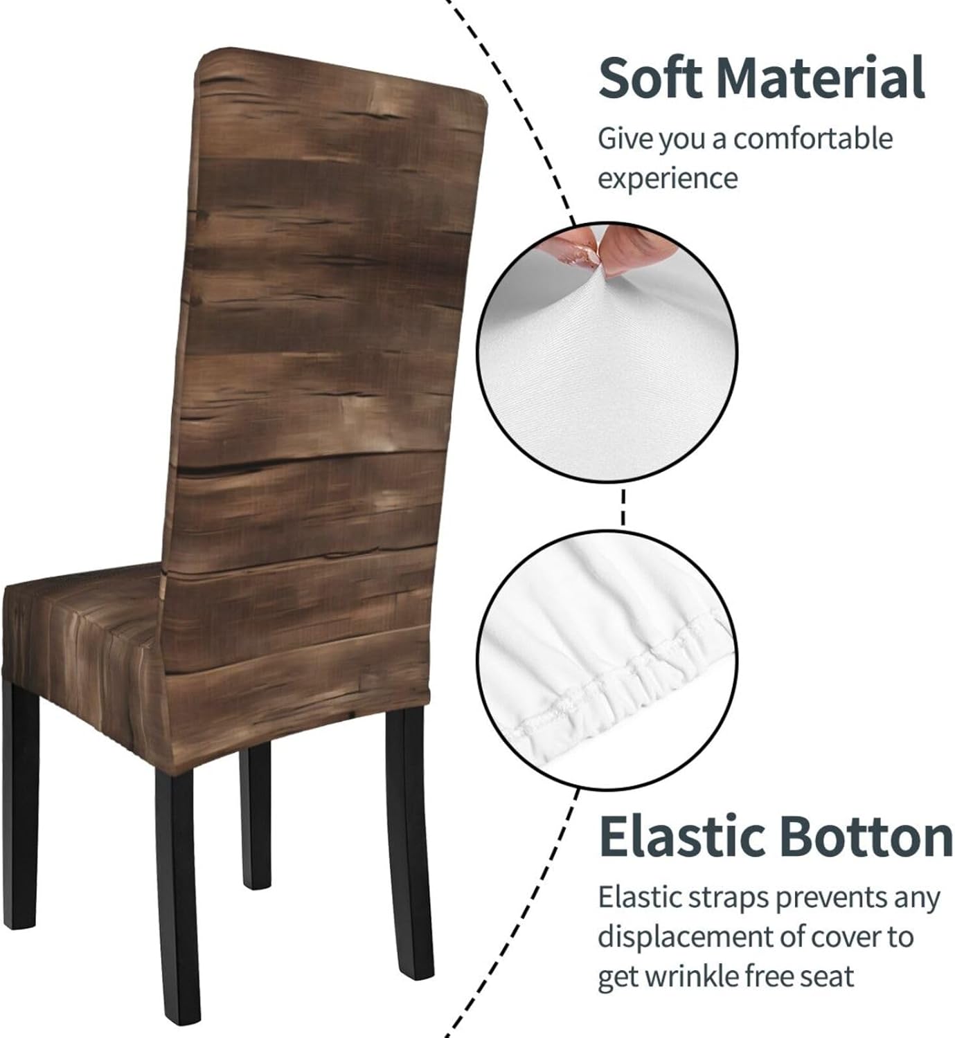 Rustic Old Barn Wood Stretch Dining Chair Covers - Soft Protector Seat, Comfortable, for Secure Fit & Easy Stretch
