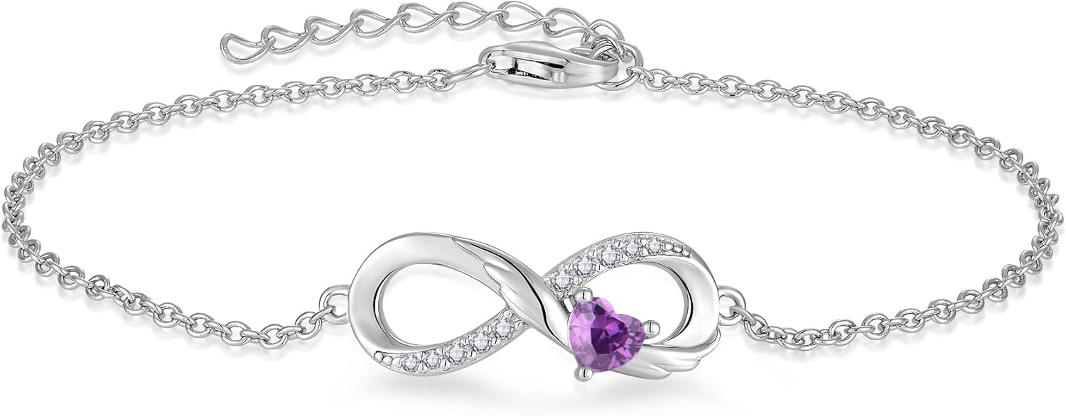 STARCHENIE 925 Sterling Silver Infinity Bracelet Adjustable Angel Wings Heart Birthstone Bracelet for Women