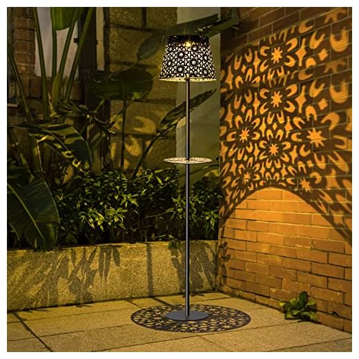 Outdoor Floor Lamps Solar Powered - 2 in 1 Waterproof Standing Lamp with Shelf, Metal Solar Lights Garden Decor Outside Table Lamp for Patio, Yard, Balcony, Farmhouse Decorations (49.2 inches Tall)