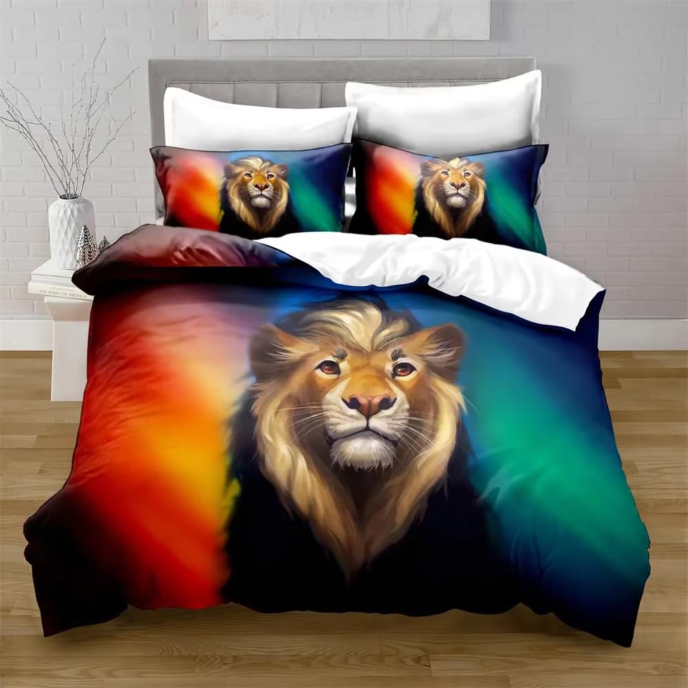 Housse de couette 200x200 lion avec parure de lit ado 2 personnes en microfibre douce