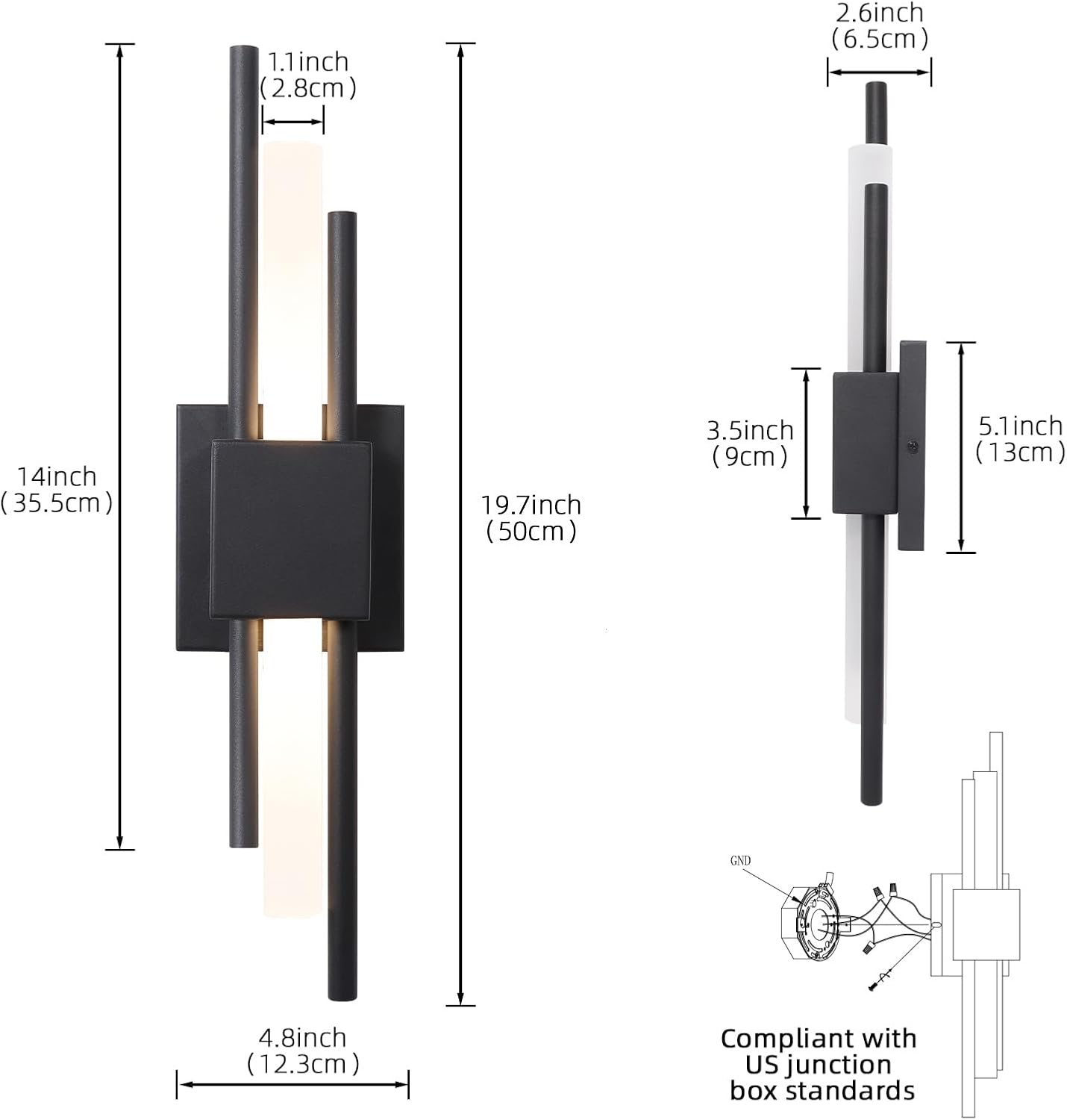 LED Wall Sconces,3000K Warm Light Acrylic Lacquered Black Wall Sconce for Bedroom,Bathroom,Living Room,Hallway(1 pcs)